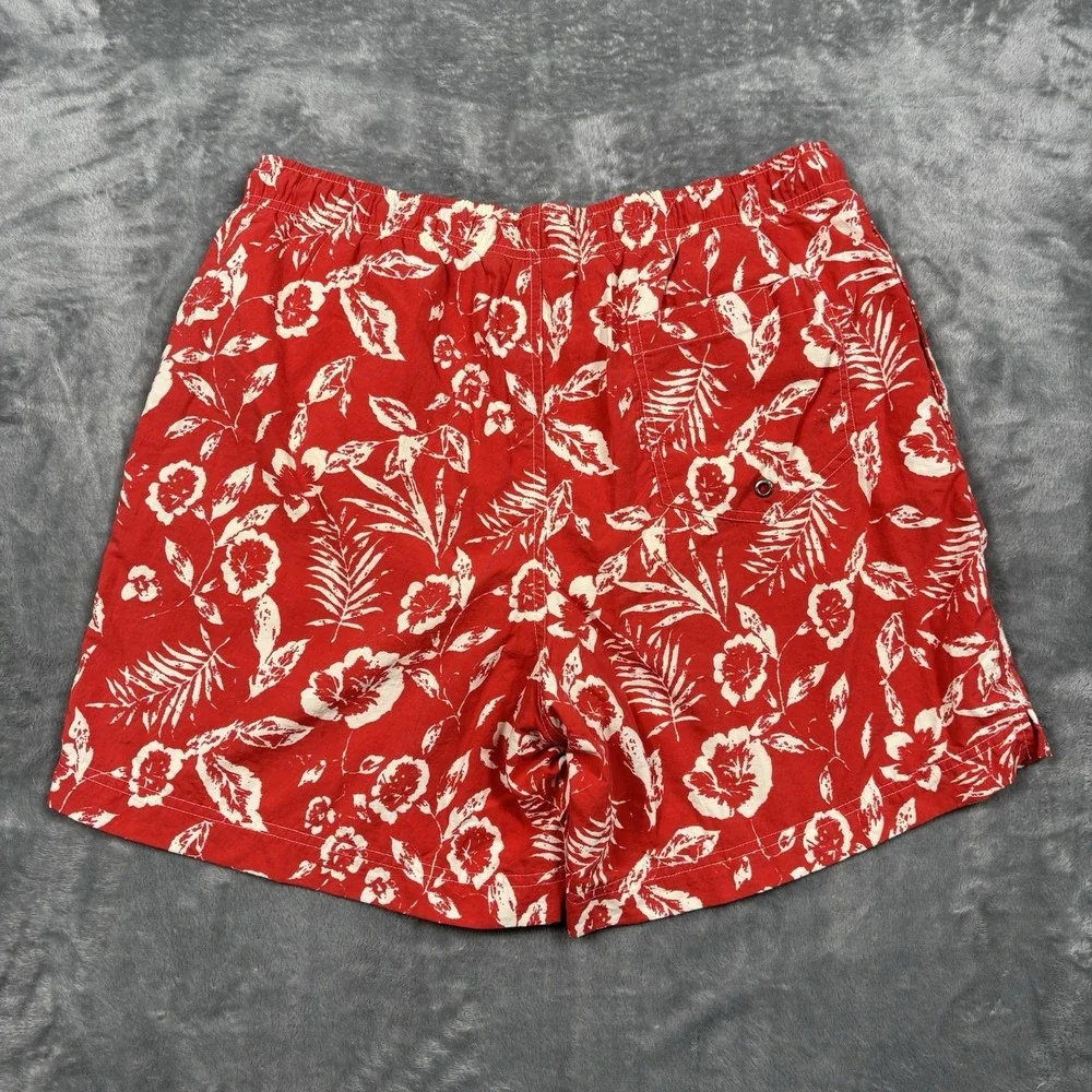 Vintage Polo Ralph Lauren Swim Trunks Mens Medium Red Floral Hawaiian Mesh Lined